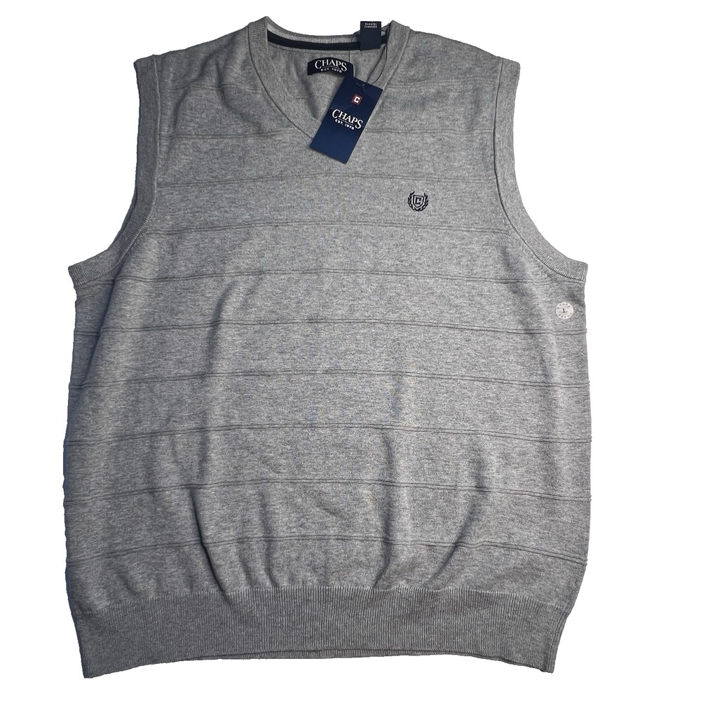 Chaps Sweater Vest‎ Men Large Gray New Preppy Classic Money Business